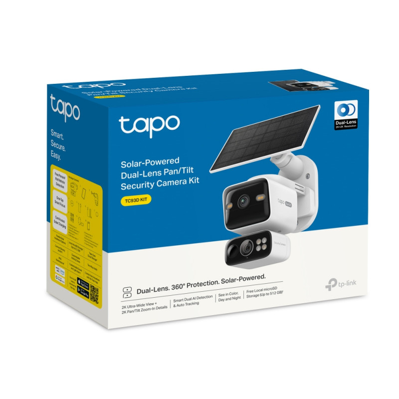 TP-LINK Tapo TC93D KIT V1 kit de cámara de seguridad con panel solar - cámara Wi-Fi con giro/inclinación 2K QHD con panel solar