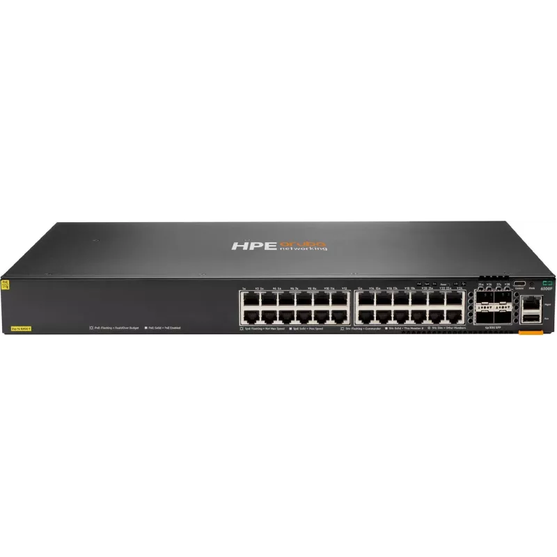 HPE Aruba 6300F Switch L3 gestionado 24x 10/100/1000 PoE+ 4x 50GbE SFP56 flujo de aire frontal a trasero