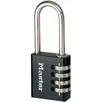 Candado de combinación Master Lock 7640EURDBLK 40mm ancho de arco, arco de acero endurecido, 4 dígitos reajustable, plata/gris