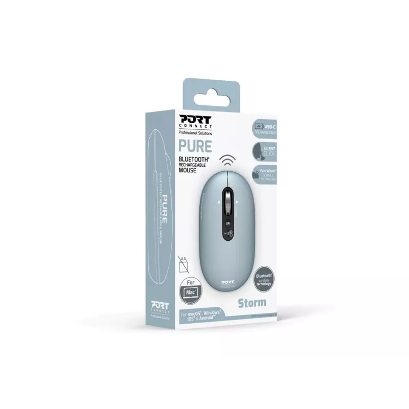PORT Designs Pure MAC ratón Bluetooth recargable - Storm Grey - 3200 DPI