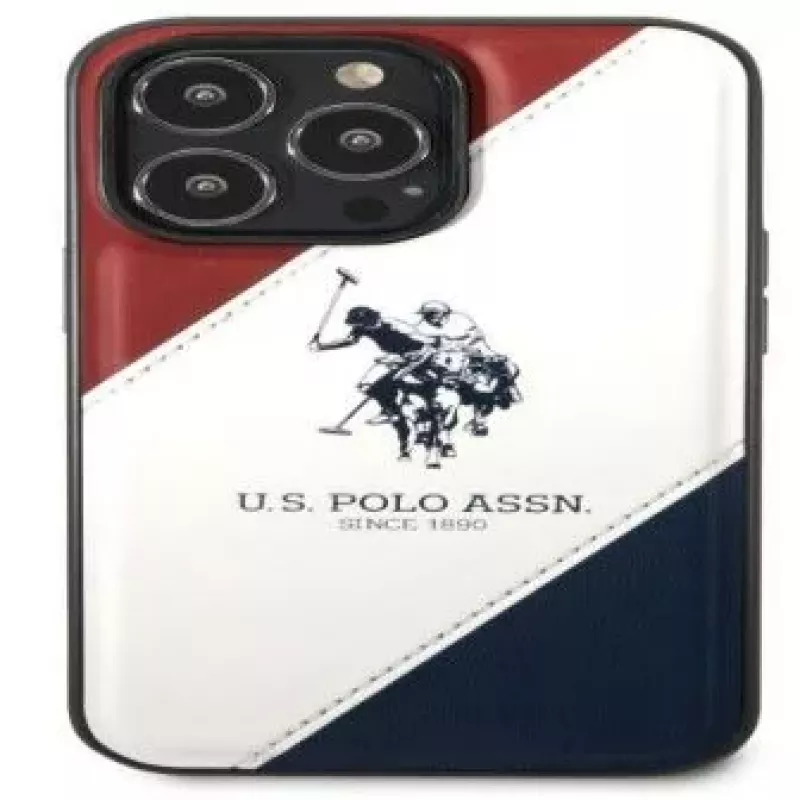US Polo Assn Funda trasera Tricolor Embossed para Apple iPhone 14 Pro - blanca
