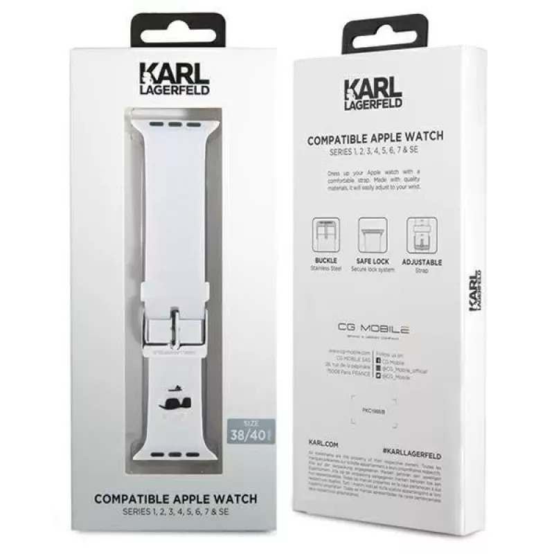 Karl Lagerfeld Correa de goma 3D con cabeza de Choupette para Apple Watch 38/40/41mm - Blanca