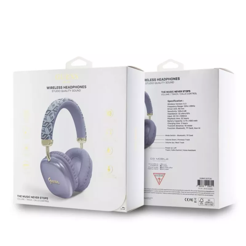 Guess Auriculares On-Ear Bluetooth Gcube Metallic Script Logo - Lila