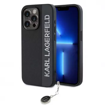 Karl Lagerfeld KLHCP15XPSAKDGCK iPhone 15 Pro Max 6,7 pulgadas Negro Funda rígida Saffiano Rhinestones & Charm