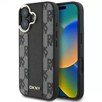 DKNY DKHMP16SPCPVSLK Funda rígida para iPhone 16/16.1 Checkered Pattern MagSafe negra