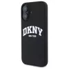 DKNY DKHMP16SSNYACH Funda rígida para Apple iPhone 16 6,1 pulgadas negra silicona con logo impreso blanco MagSafe