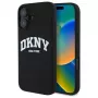 DKNY DKHMP16SSNYACH Funda rígida para Apple iPhone 16 6,1 pulgadas negra silicona con logo impreso blanco MagSafe
