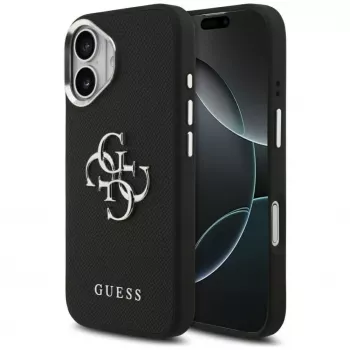Guess Grained Big 4G Classic Logo Funda para iPhone 17, Negro