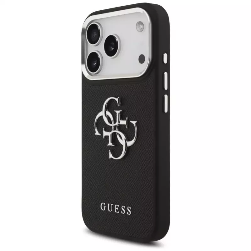 Guess Grained Big 4G Classic Logo Funda para Apple iPhone 17 Pro, Negro