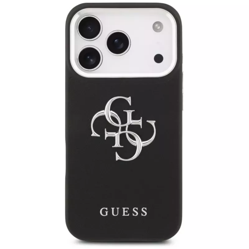 Guess Grained Big 4G Classic Logo Funda para Apple iPhone 17 Pro, Negro