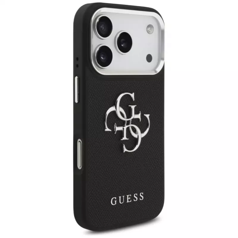 Guess Grained Big 4G Classic Logo Funda para Apple iPhone 17 Pro, Negro