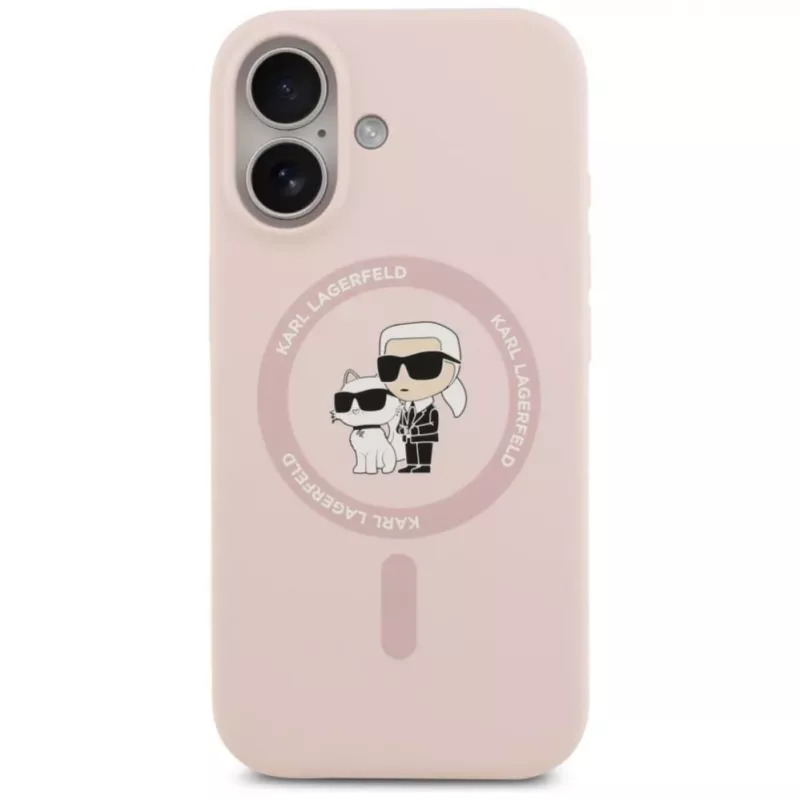 KARL LAGERFELD funda de silicona Karl&Choupette Ring MagSafe para iPhone 17 rosa