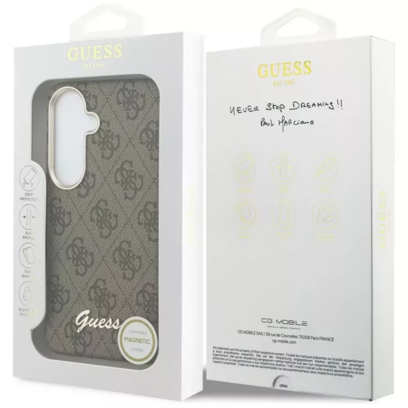 Guess Funda MagSafe 4G Script para Samsung Galaxy S26 (Marrón)