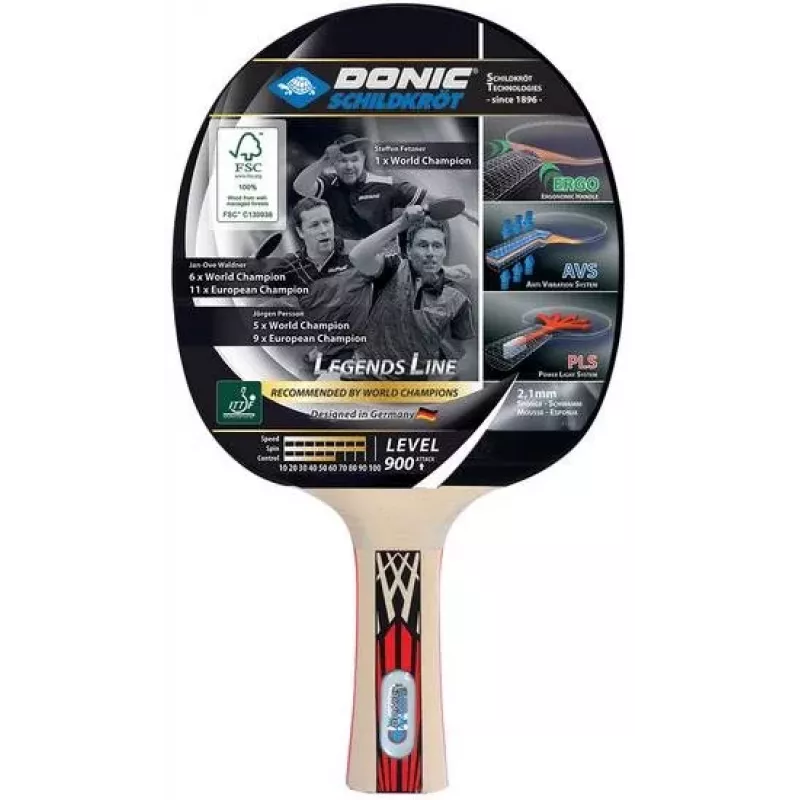 Palas de tenis de mesa Donic Schildkröt Legends 900 negro/rojo madera