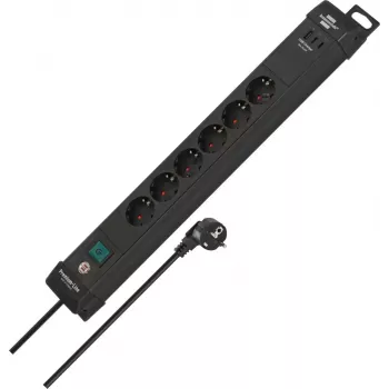 Brennenstuhl Premium-Line regleta de enchufes 6 tomas, cable 3m, negra, toma Schuko, interruptor iluminado, protección infantil