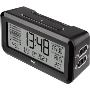 TFA 60.2562.01 Radiodespertador digital con clima ambiental BOXX2, negro/plata