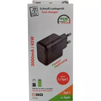 2GO ACV Cargador de pared 100-240V 2x USB-C 3000mA Negro (797386)