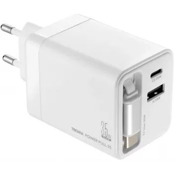 TROIKA POWER PULL 35 Cargador de coche 35W USB-C PD y USB-A QC 3.0 blanco (CHA35/WH)