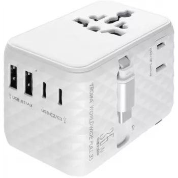 TROIKA Adaptador de viaje universal WORLDWIDE PULL 35 (TRA35/WH)