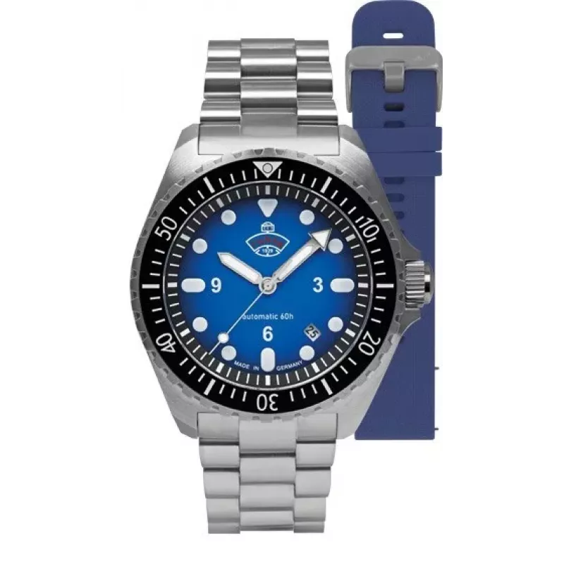 Ruhla 1929 NVA Kommando 4960M-3 SET Reloj automático 40 mm esfera negra correa de piel y NATO