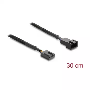 Delock cable de extensión de ventilador PWM macho a hembra 4 pines con funda trenzada 30 cm negro