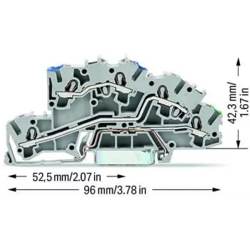 WAGO 2003-7646 Borne de paso de 3 conductores, 2,5 mm², 800 V, gris, montaje en carril DIN