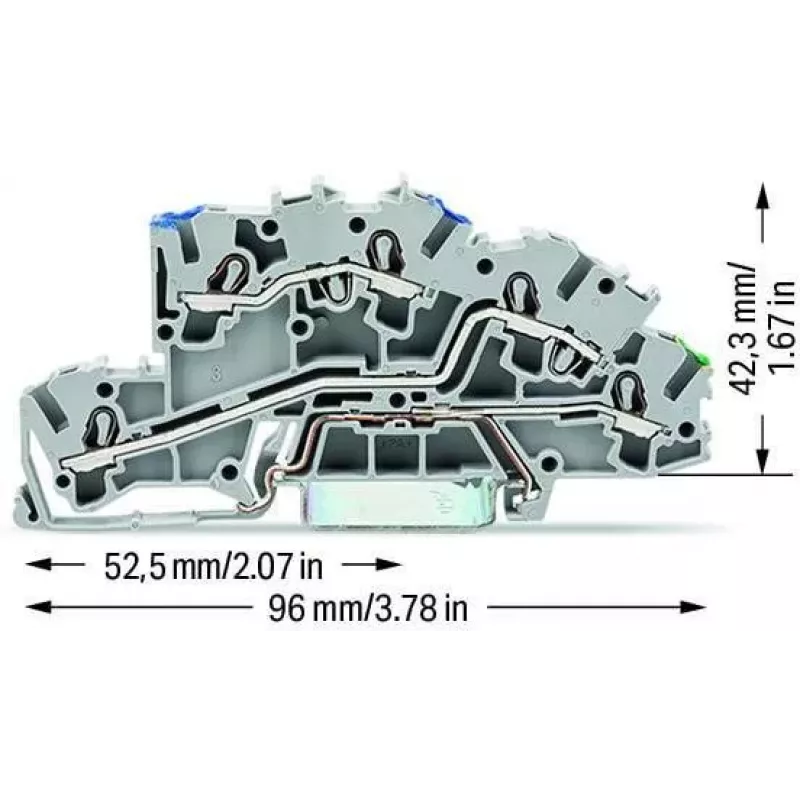 WAGO 2003-7646 Borne de paso de 3 conductores, 2,5 mm², 800 V, gris, montaje en carril DIN