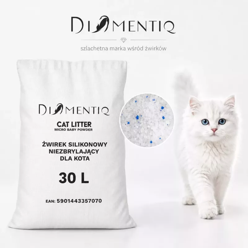 Diamentiq Baby Powder Arena para gatos de silicona no aglomerante, 30 l