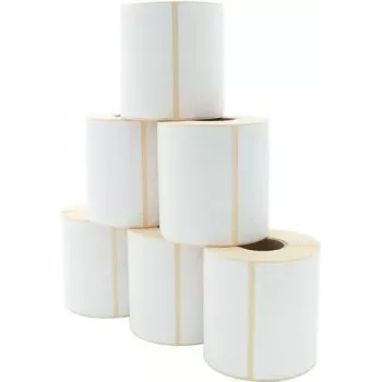 ARTDEV Rollo de etiqueta térmica directa 101,6 x 101,6 mm, 110 mm de diámetro exterior, núcleo 40 mm, 480 etiquetas por rollo, blanco, adhesivo permanente