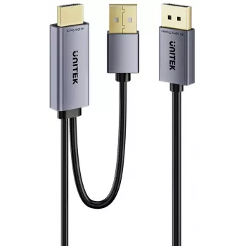 UNITEK cable HDMI a DisplayPort 4K con alimentación USB-A, 1,8 m, negro