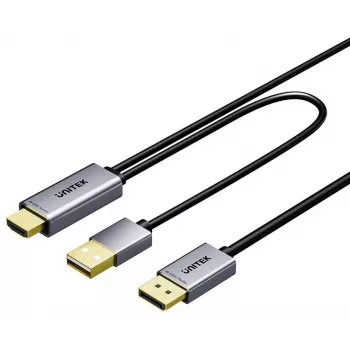 UNITEK cable HDMI a DisplayPort 4K con alimentación USB-A, 1,8 m, negro