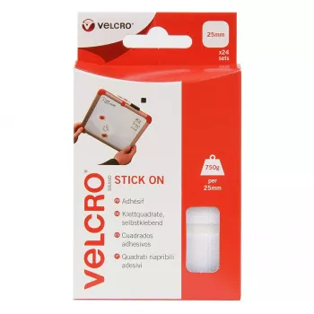 VELCRO VEL-EC60235 cuadrados de velcro autoadhesivos, 25 x 25 mm, 24 sets, blanco