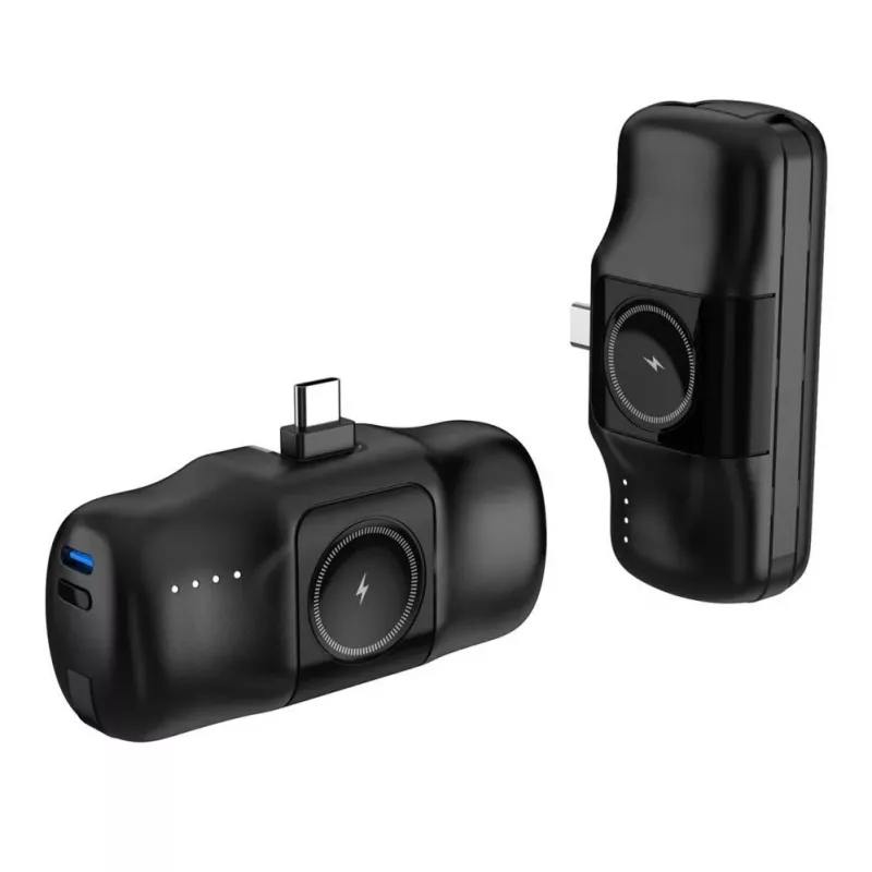 Mini batería externa Wozinsky WF16-YCS 5000mAh 15W USB-C con cable USB-C integrado y cargador para Apple Watch - Negro