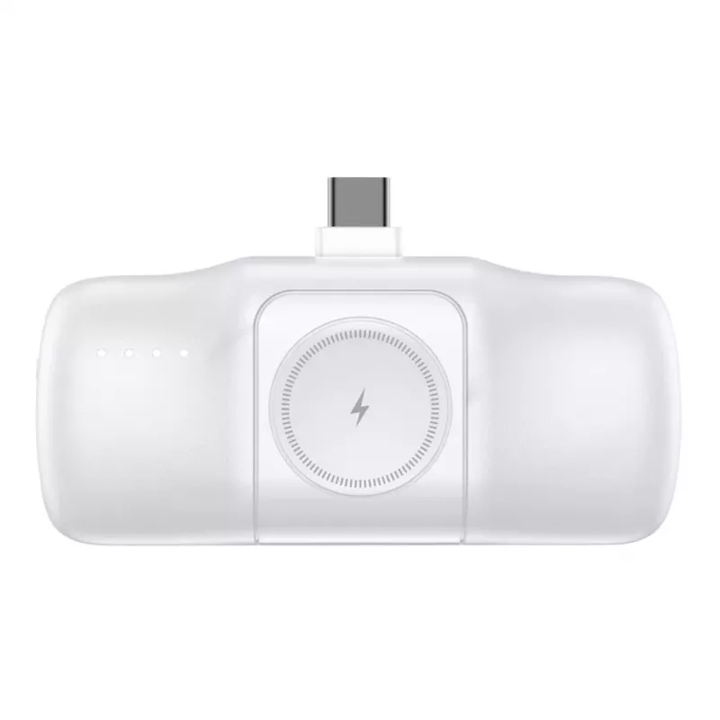 WOZINSKY WF16-YCS Mini batería externa 5000mAh 15W USB-C con cable USB-C integrado y cargador para Apple Watch - Blanco