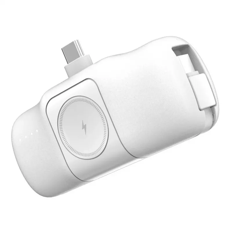 WOZINSKY WF16-YCS Mini batería externa 5000mAh 15W USB-C con cable USB-C integrado y cargador para Apple Watch - Blanco