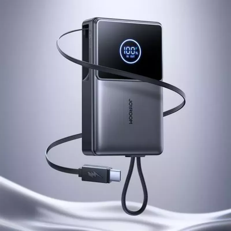 Joyroom JR-PR1 Batería externa 10000mAh 22,5W con cable USB-C retráctil integrado Negro