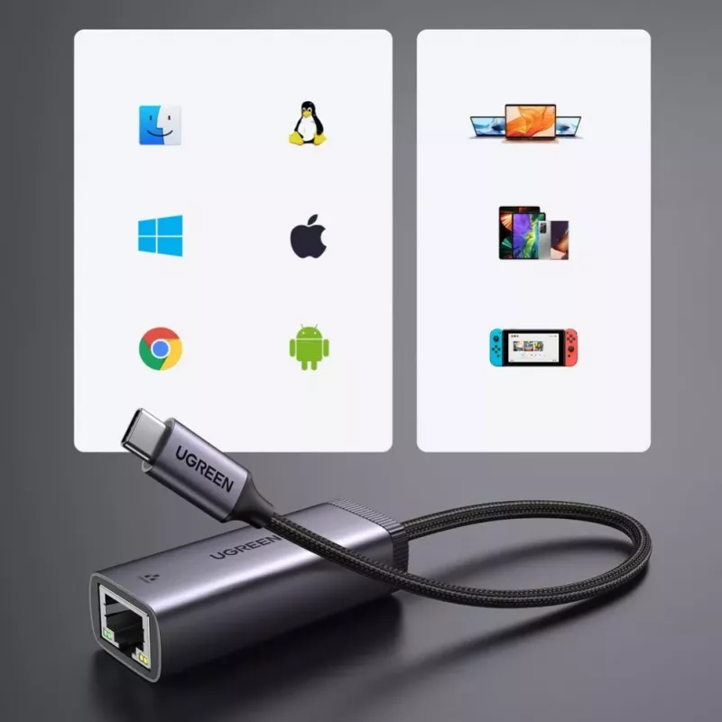 UGREEN Adaptador USB-C a RJ45 Gigabit Ethernet (Gris) - 40322 CM483