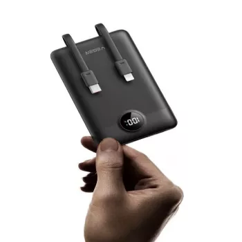 VEGER Batería externa C11 (W1170) PD QC3.0 22,5 W 10000 mAh con cables USB-C y Lightning integrados, Negro