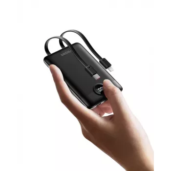 VEGER Batería externa C11 (W1170) PD QC3.0 22,5 W 10000 mAh con cables USB-C y Lightning integrados, Negro