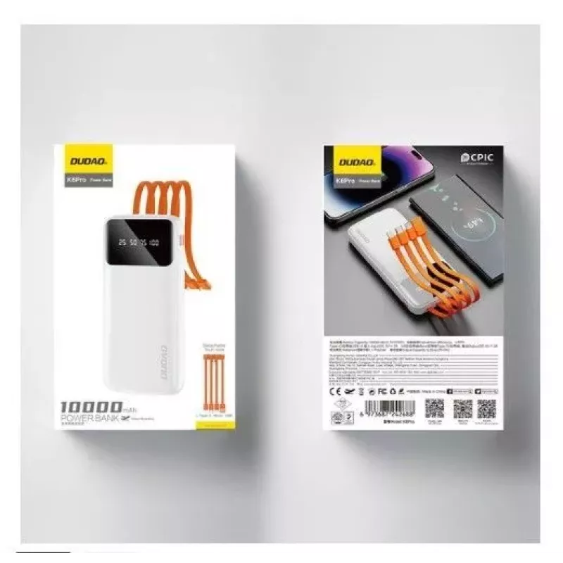 DUDAO K6Pro Batería externa 10000mAh 10W 4 cables negra