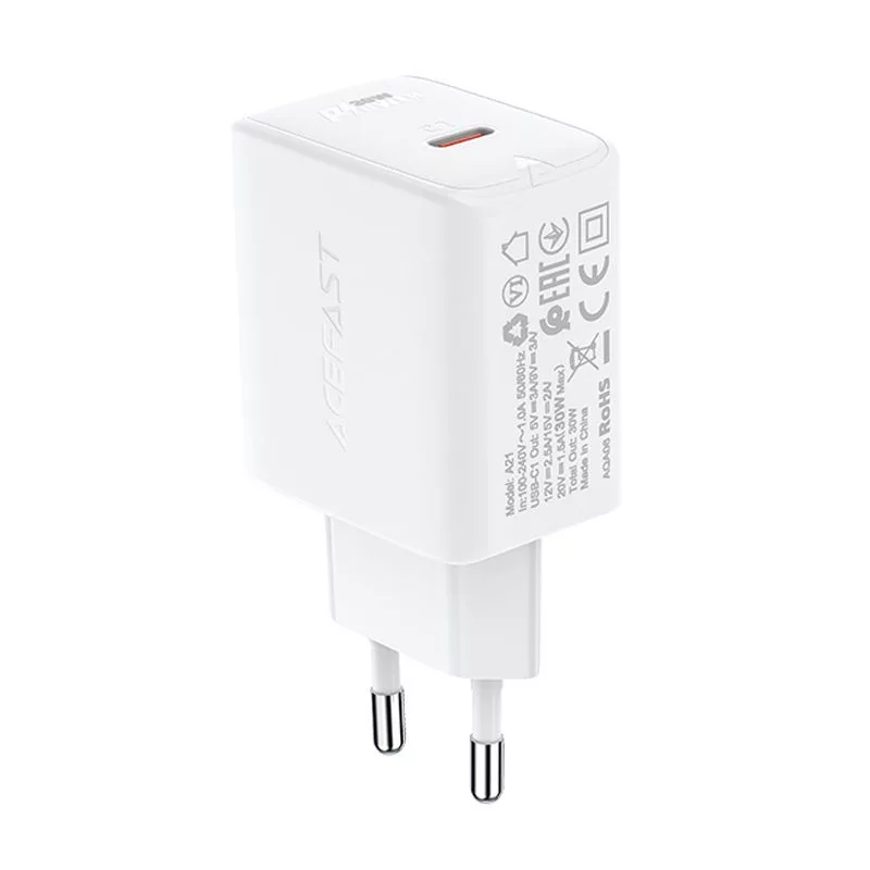 ACEFAST GaN Cargador USB-C 30W PD QC 3.0 AFC FCP Blanco (A21)