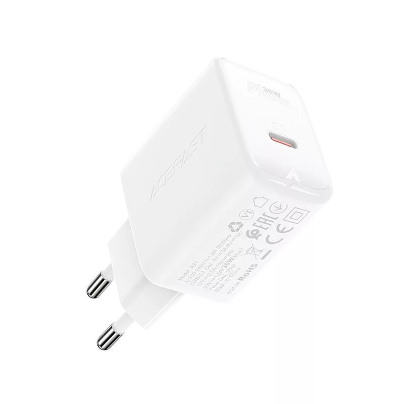 ACEFAST GaN Cargador USB-C 30W PD QC 3.0 AFC FCP Blanco (A21)