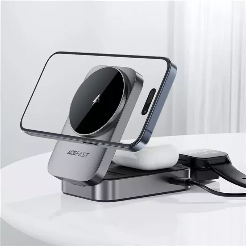 ACEFAST E22 Estación de carga inalámbrica 3 en 1 compatible con MagSafe - Gris