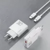 Dudao A30EU GaN 30W Cargador de pared USB-C USB-A con cable USB-C a USB-C 1m Blanco
