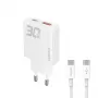 Dudao A30EU GaN 30W Cargador de pared USB-C USB-A con cable USB-C a USB-C 1m Blanco