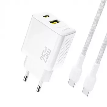 Dudao A26TCEU PD QC 25W GaN Cargador de pared USB-A USB-C con cable USB-C Blanco
