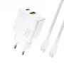 Dudao A26TCEU PD QC 25W GaN Cargador de pared USB-A USB-C con cable USB-C Blanco