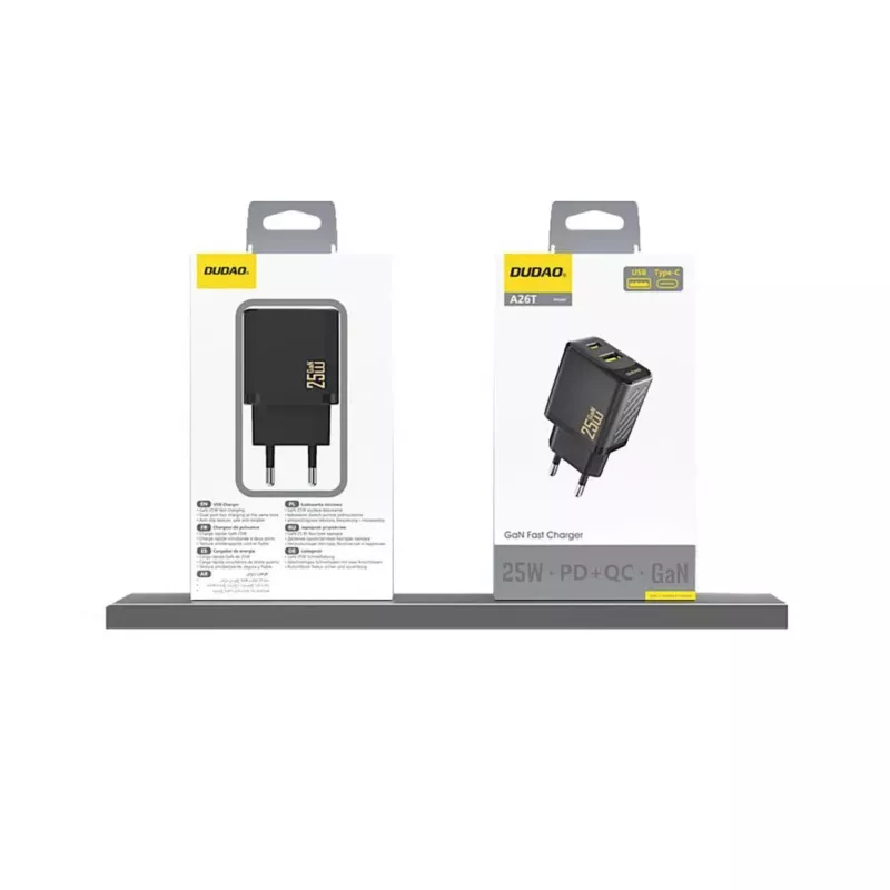 Dudao A26T GaN 25W Cargador USB-A, USB-C - Negro