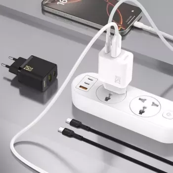 Dudao A26TCEU PD QC 25W GaN Fuente de alimentación USB-A USB-C con cable USB-C Negro