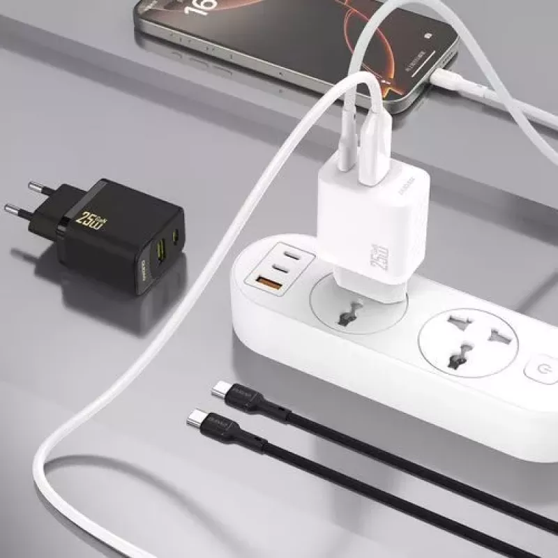 Dudao A26TCEU PD QC 25W GaN Fuente de alimentación USB-A USB-C con cable USB-C Negro